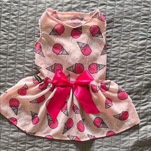 Dog Pink Ice Cream Print Dress with Bow